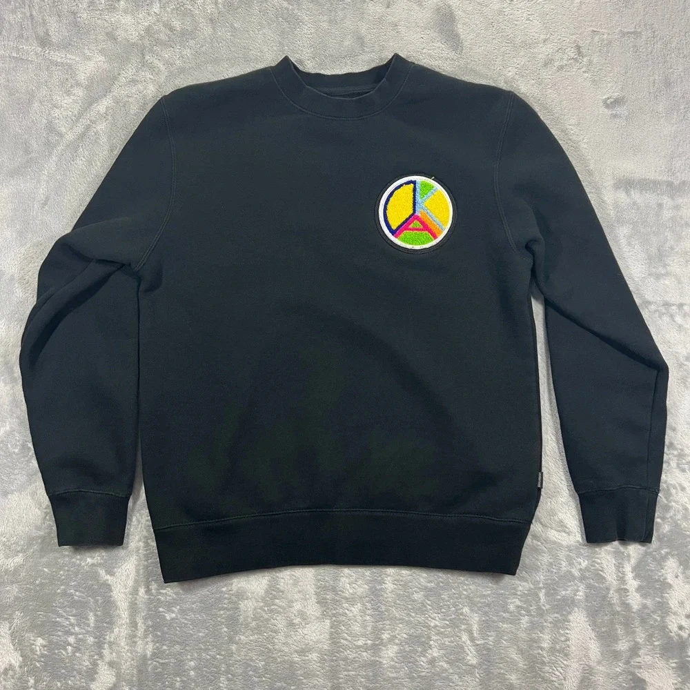 Oaklandish Sweatshirt Mens Small Black Excellent Peace Sign Chenille Patch Crew